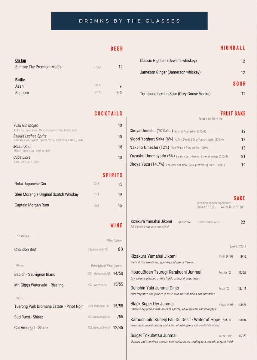 Menu, Torissong