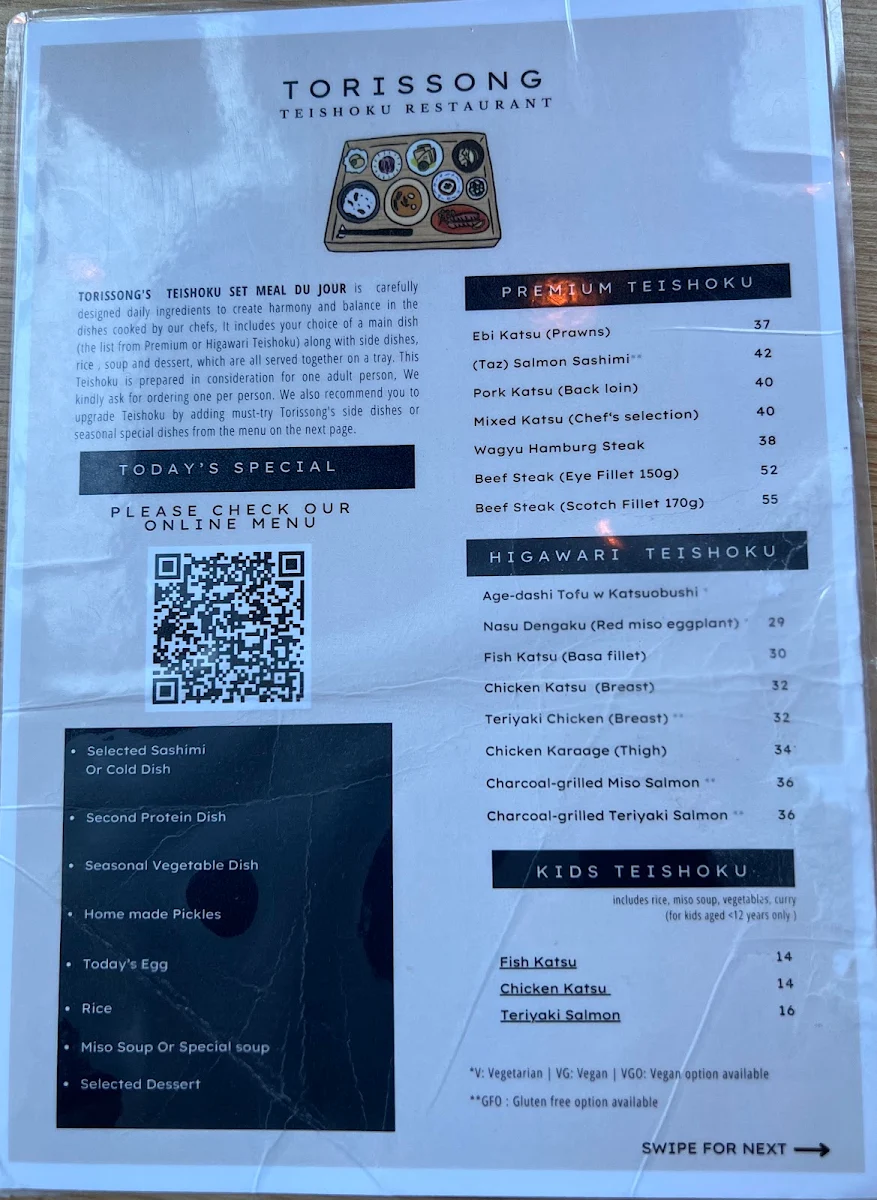 Menu, Torissong