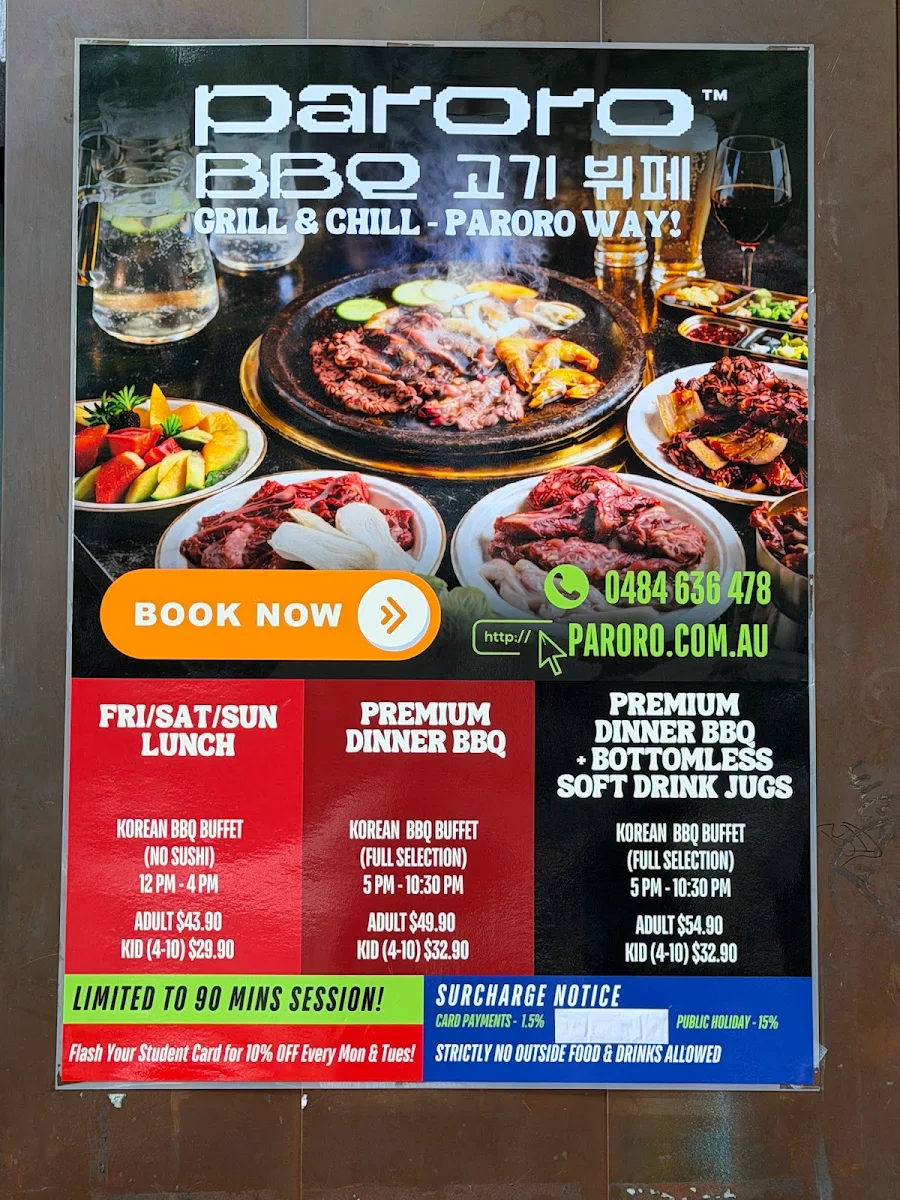Menu, Paroro Korean BBQ