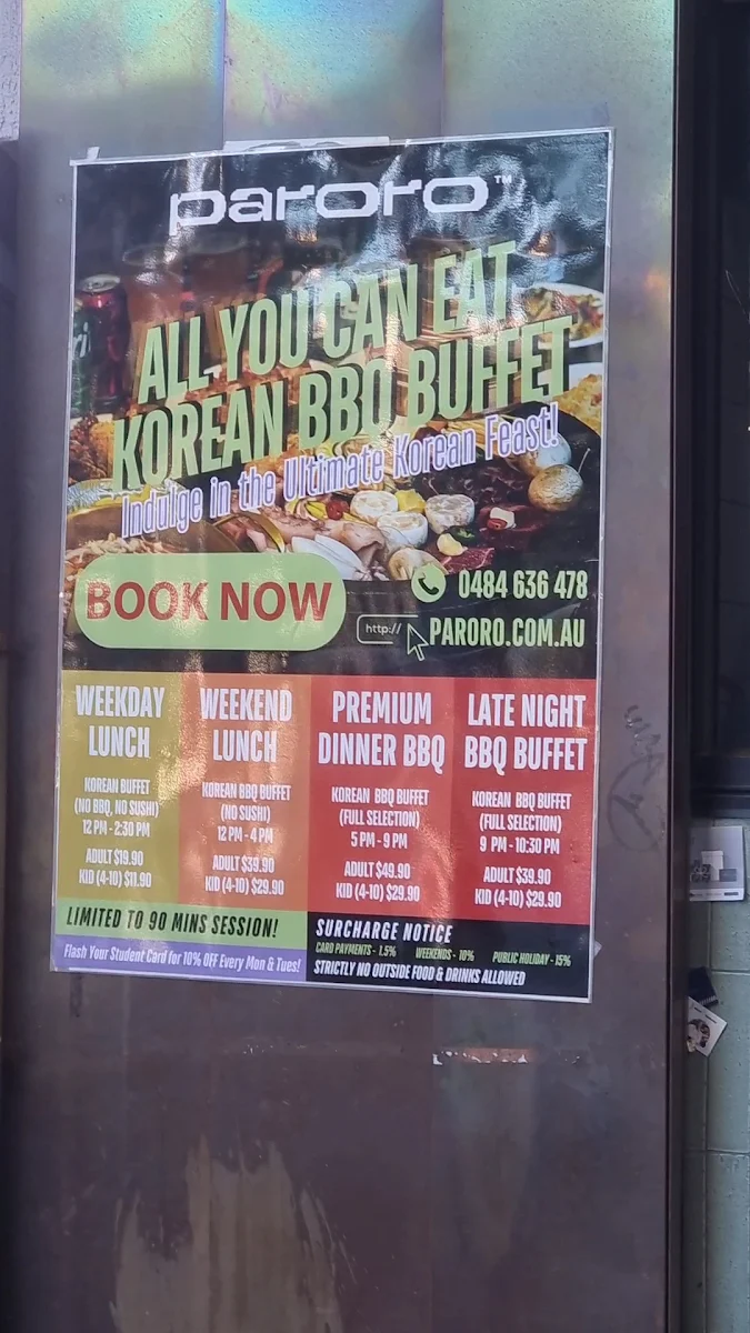 Menu, Paroro Korean BBQ