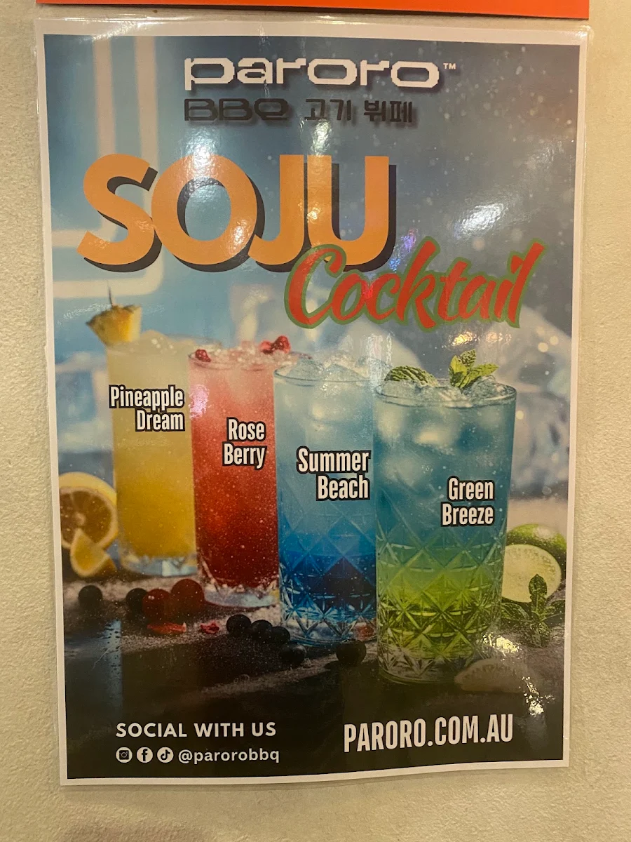 Menu, Paroro Korean BBQ