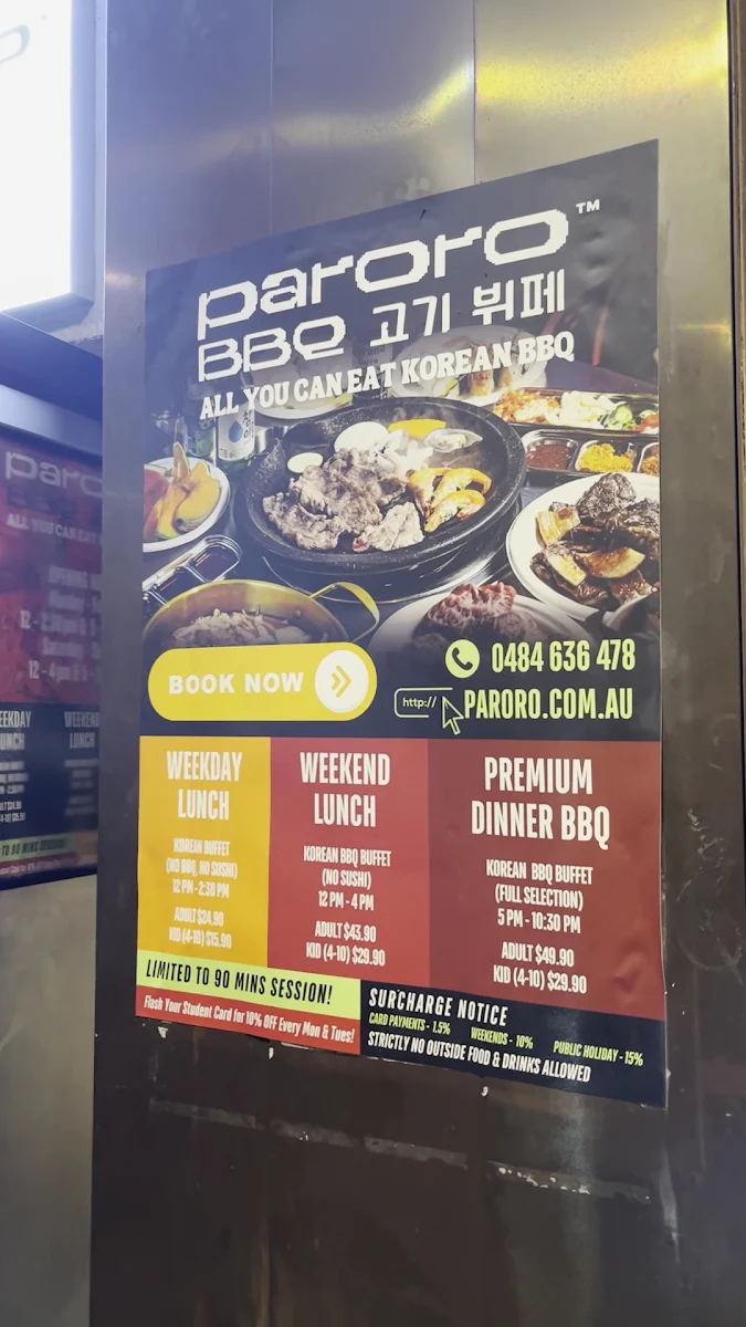 Menu, Paroro Korean BBQ