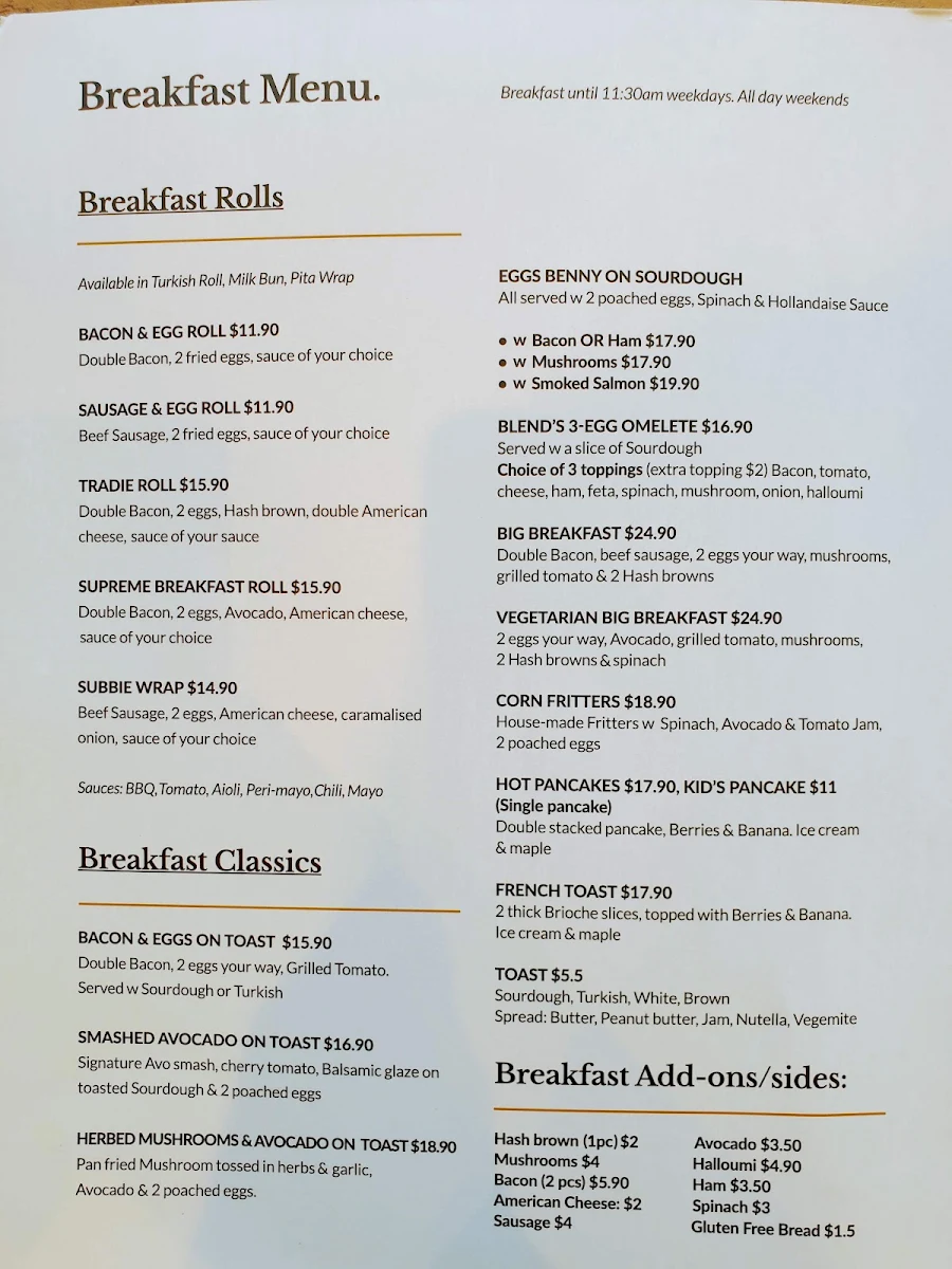Menu, Blend@Grantham Cafe Restaurant