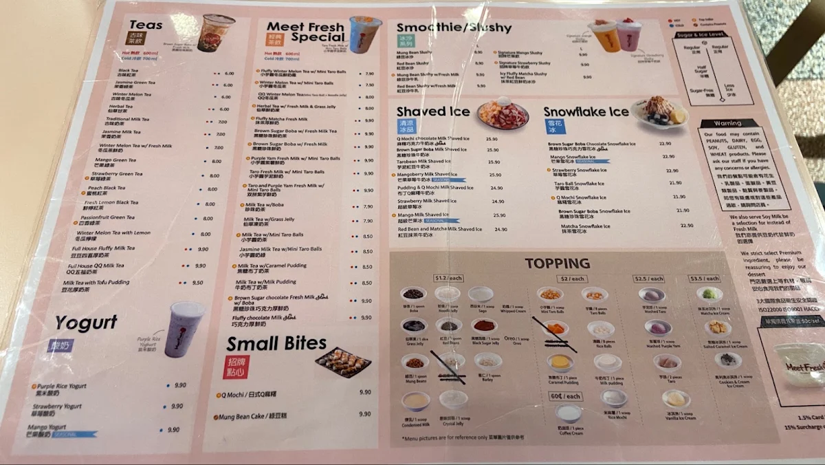 Menu, Meet Fresh