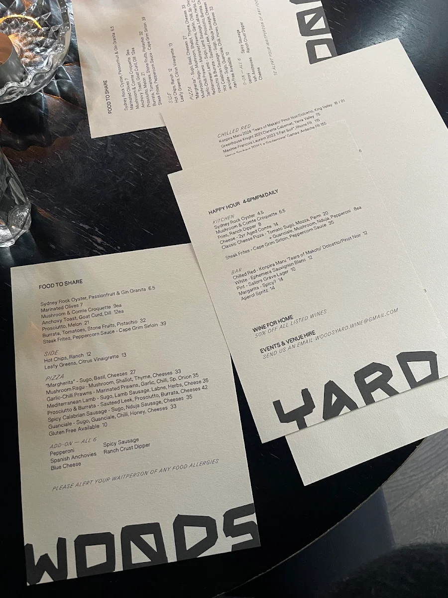 Menu, WoodsYard