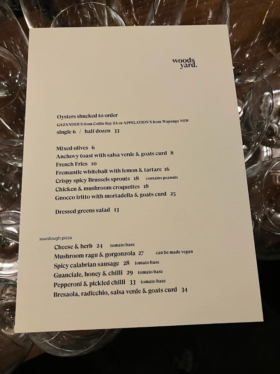 Menu, WoodsYard