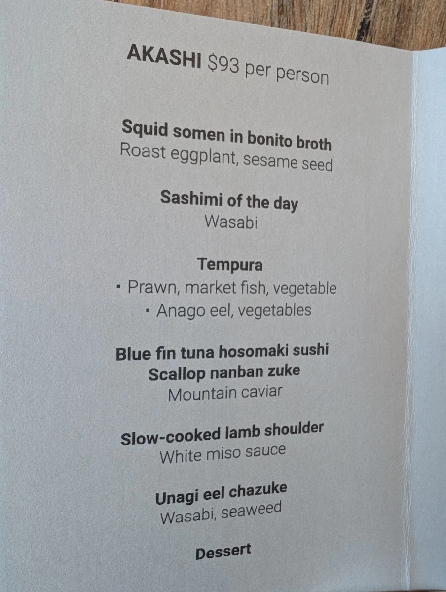 Menu, Dining AKASHI