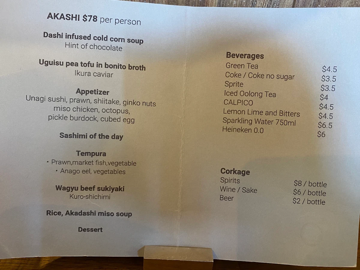 Menu, Dining AKASHI