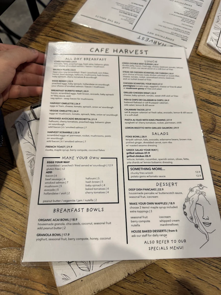 Menu, Cafe Harvest