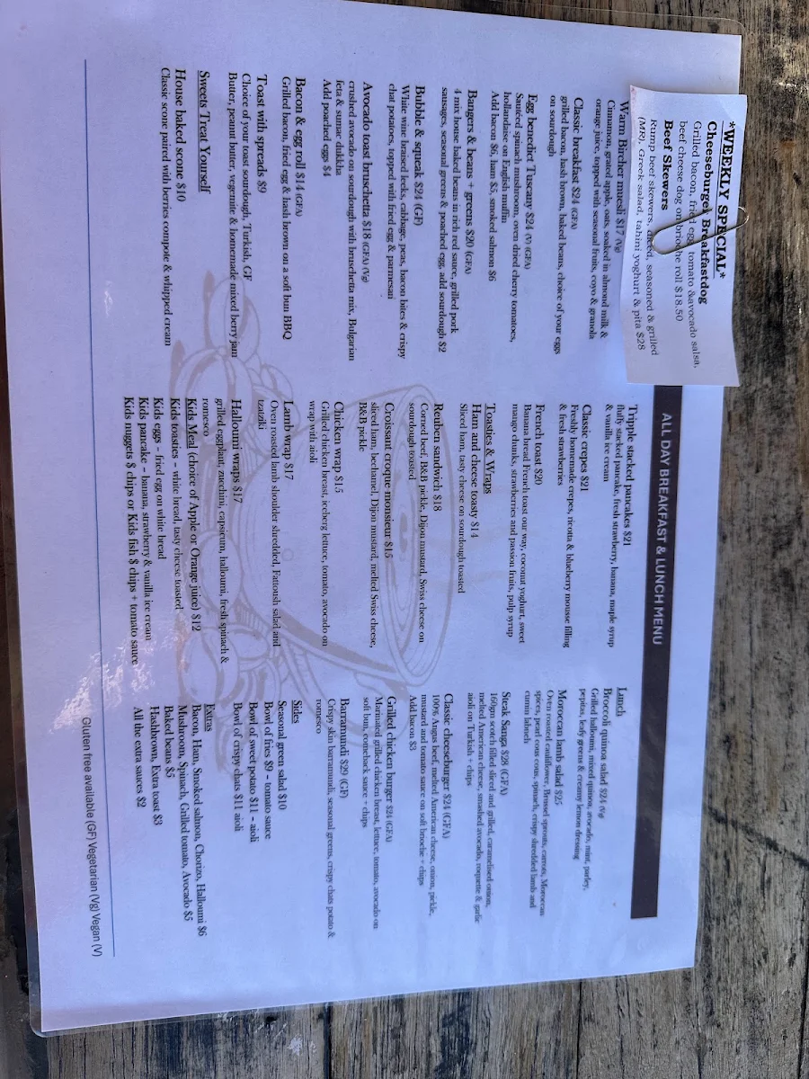 Menu, Cafe Harvest