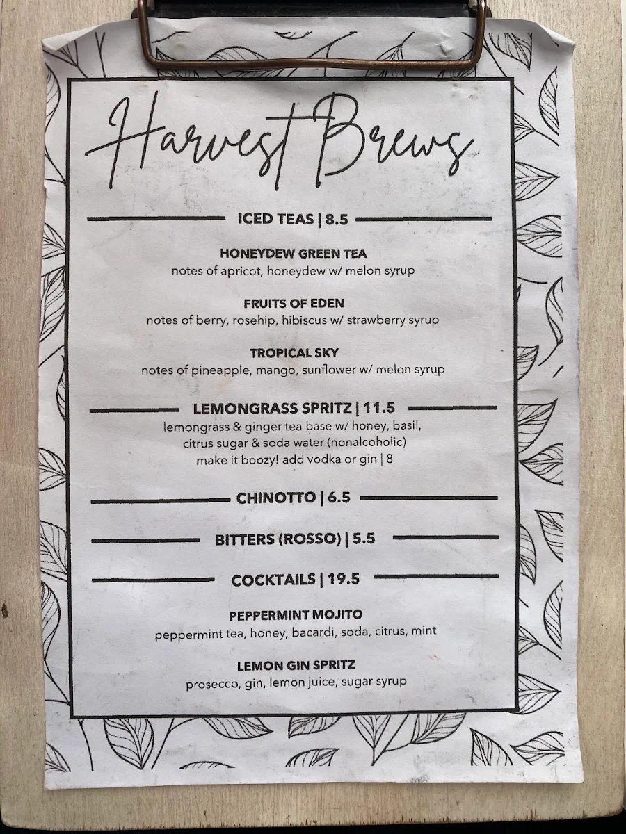 Menu, Cafe Harvest