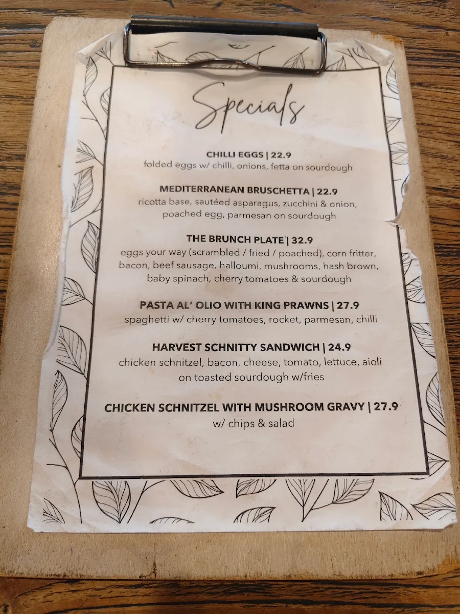 Menu, Cafe Harvest