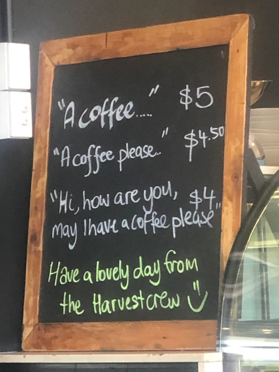 Menu, Cafe Harvest