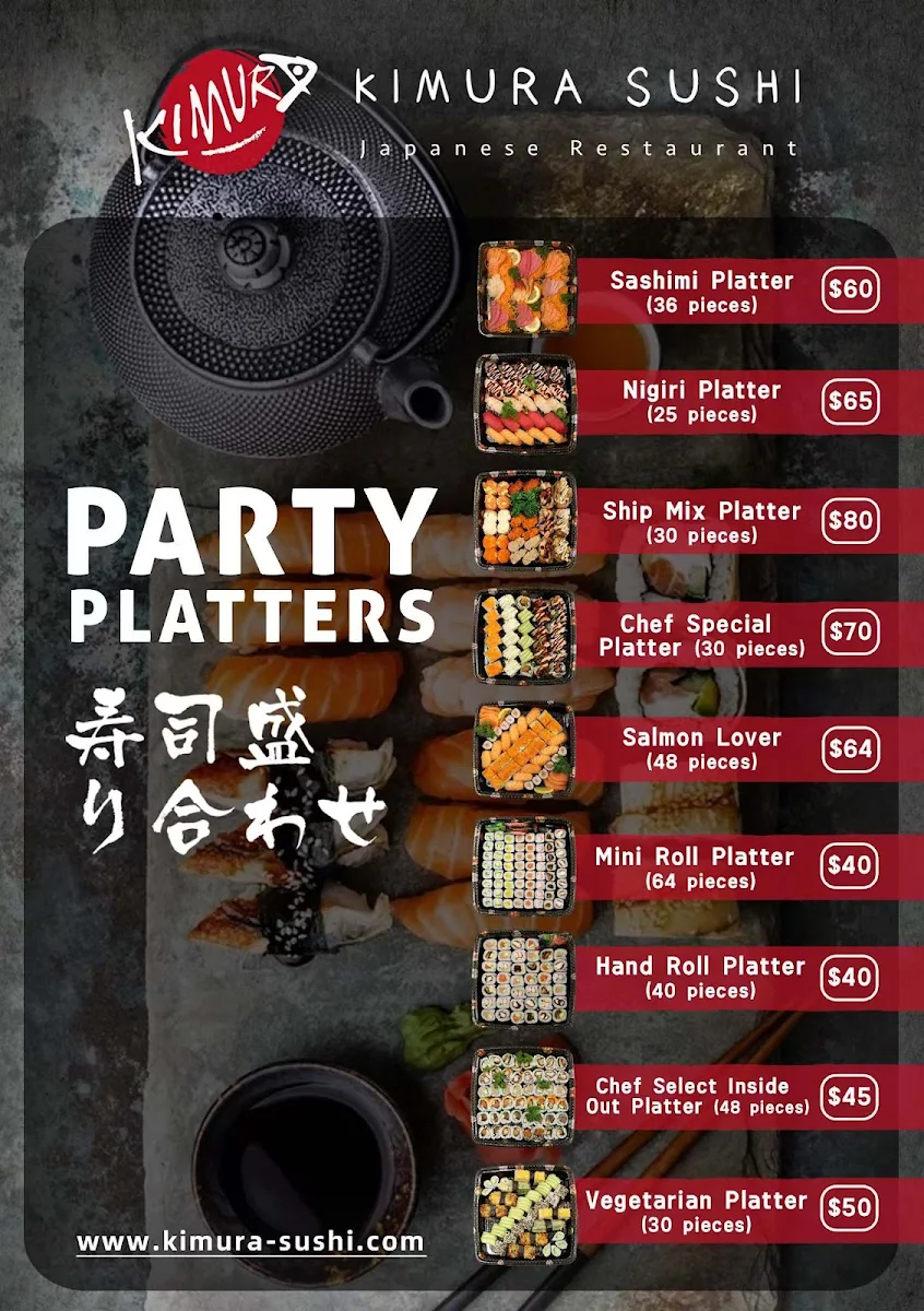 Menu, Kimura Sushi - Murray Bridge