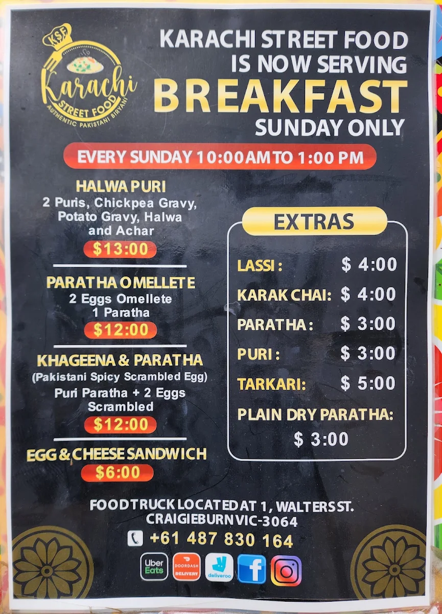 Menu, Karachi Street Food Truck (Craigieburn)