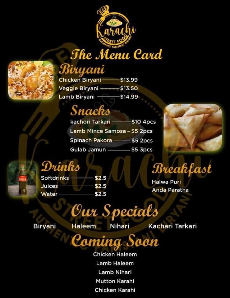 Menu, Karachi Street Food Truck (Craigieburn)
