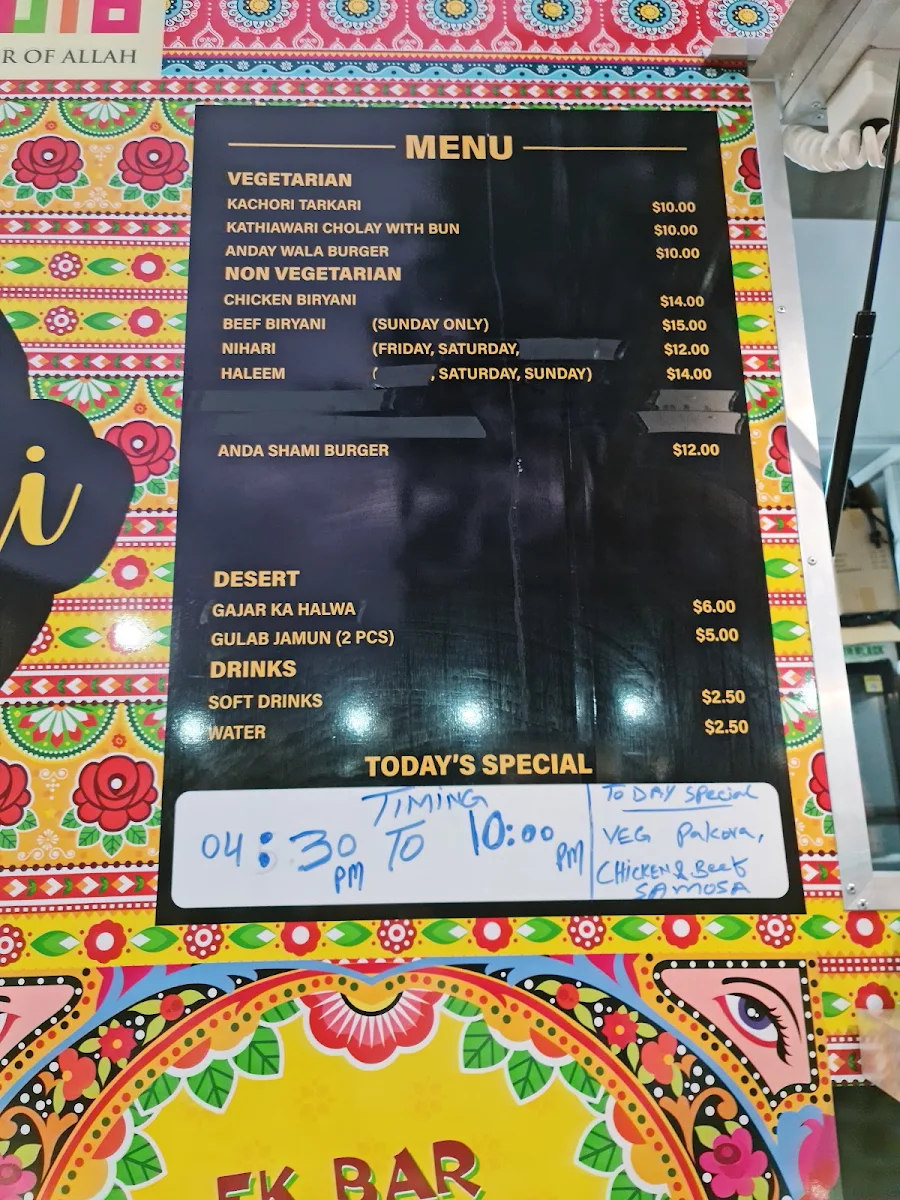 Menu, Karachi Street Food Truck (Craigieburn)