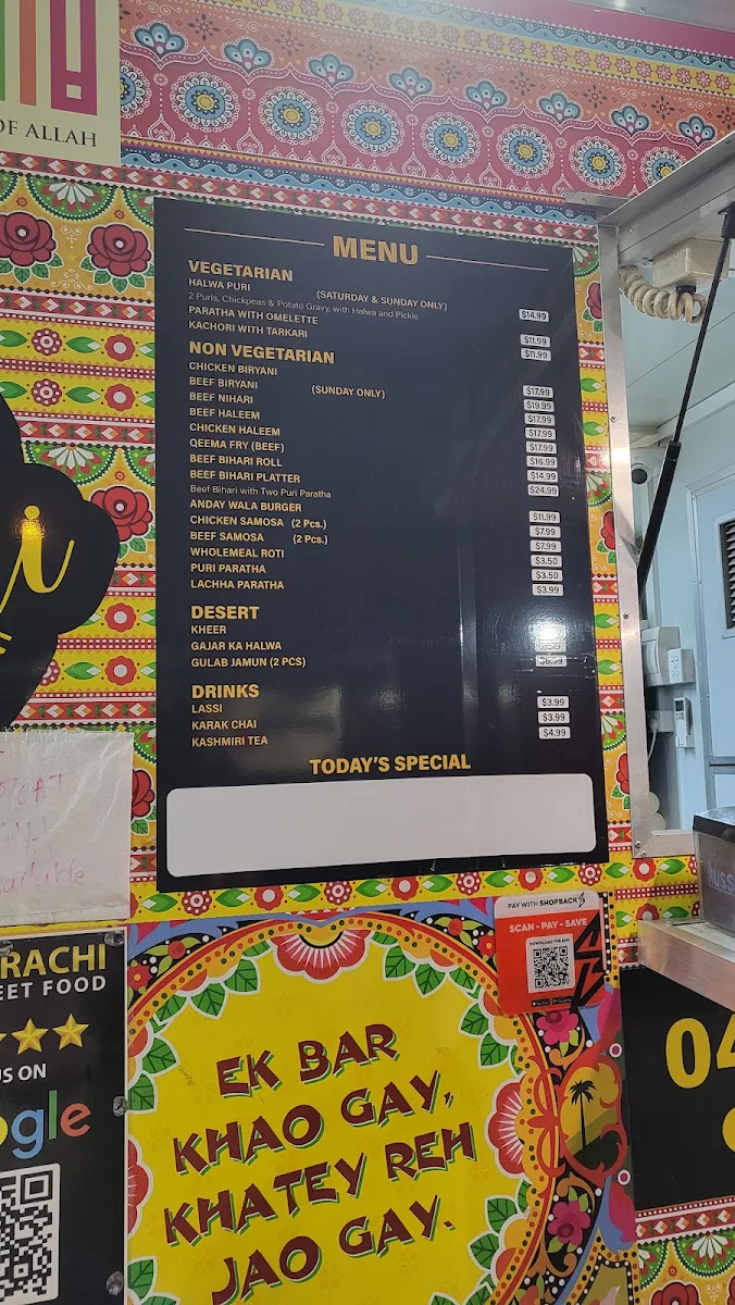 Menu, Karachi Street Food Truck (Craigieburn)