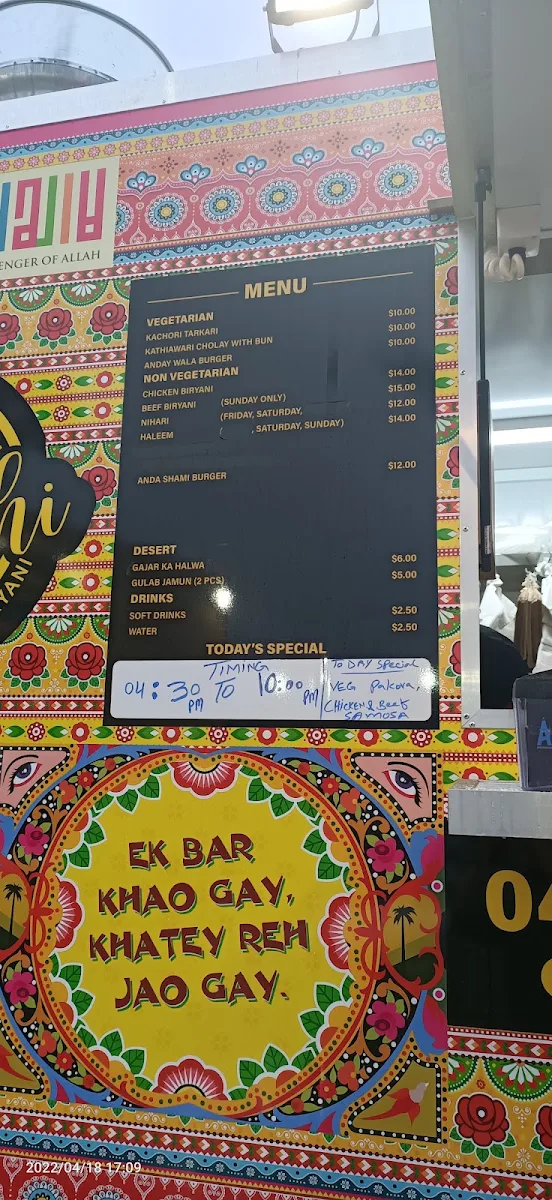 Menu, Karachi Street Food Truck (Craigieburn)
