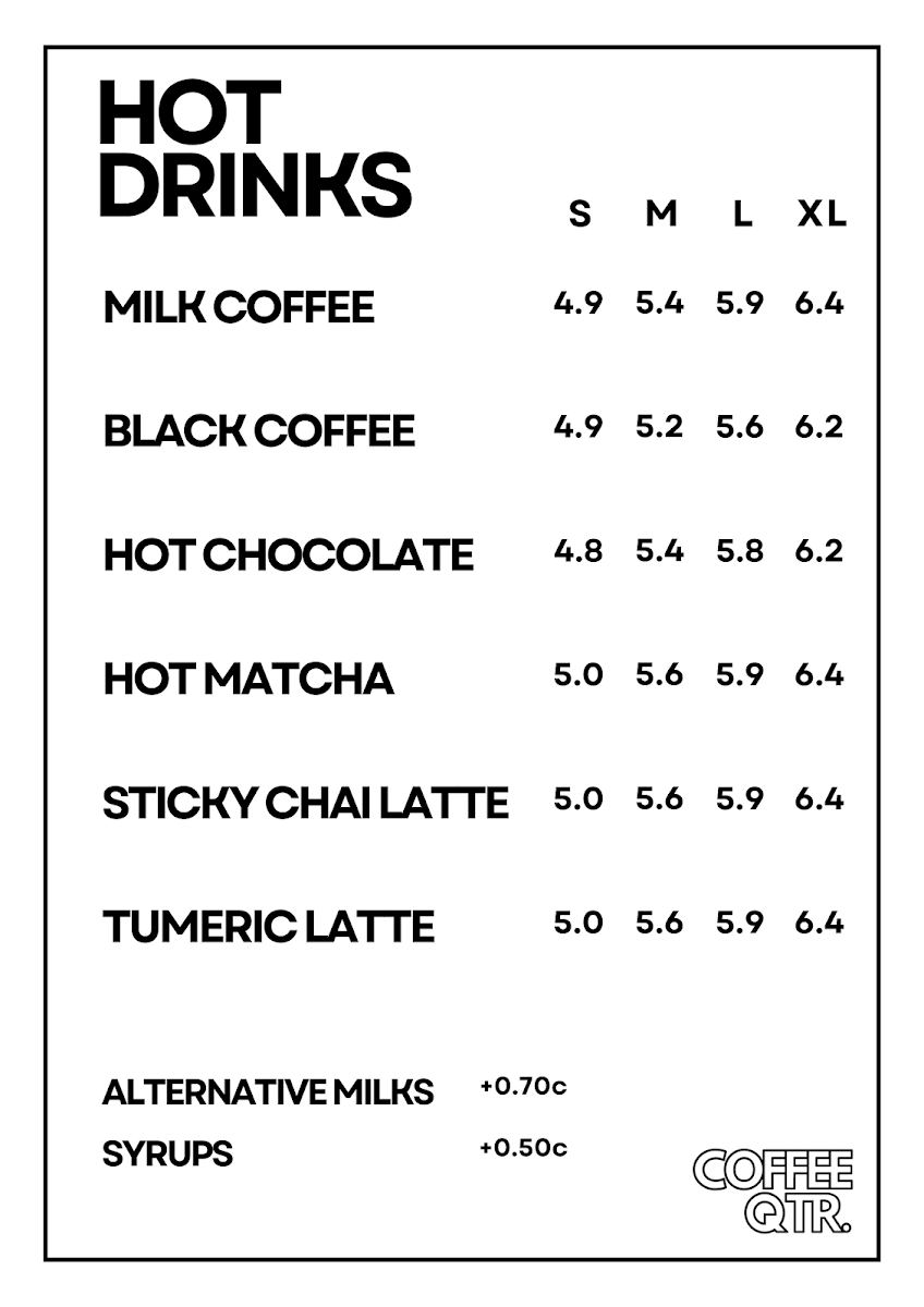 Menu, Coffee QTR.
