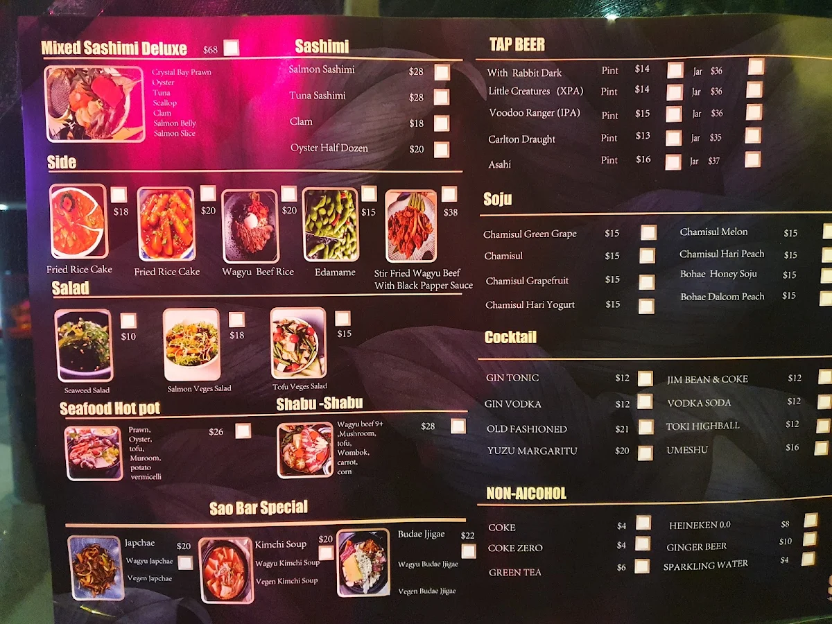 Menu, Sao Bar & B.B.Q
