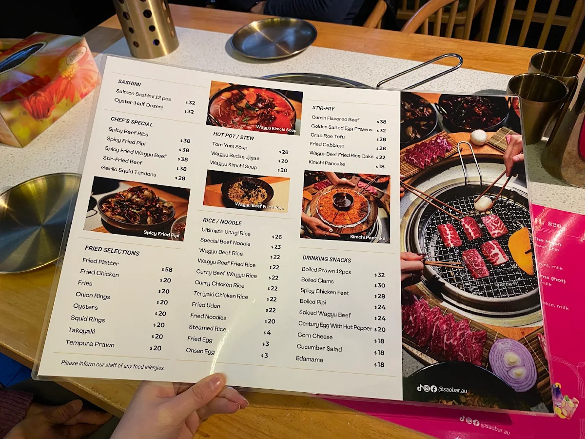 Menu, Sao Bar & B.B.Q