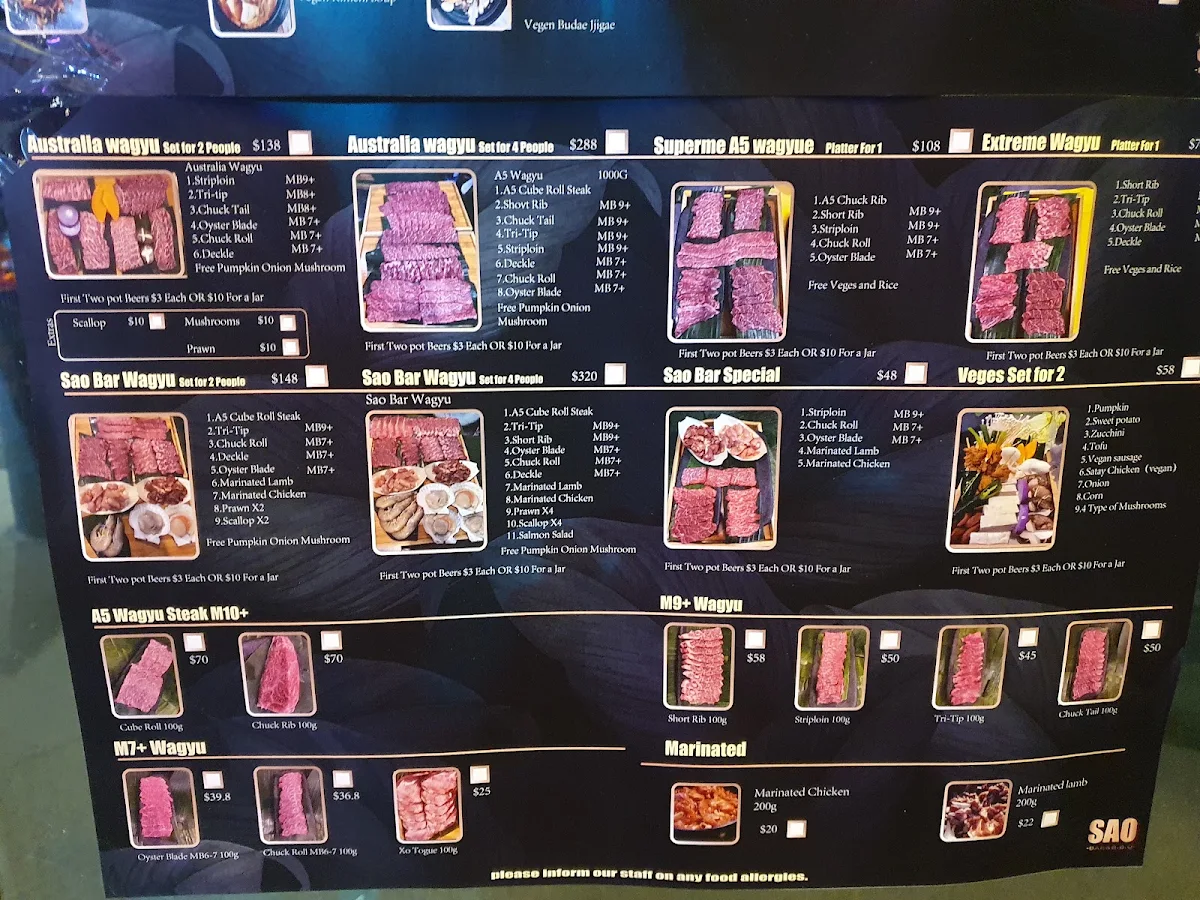 Menu, Sao Bar & B.B.Q