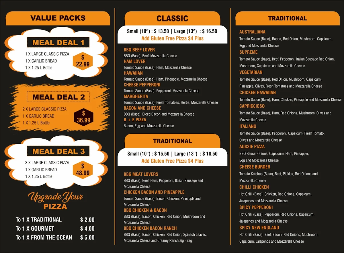Menu, Chipper Pizza Toowoomba