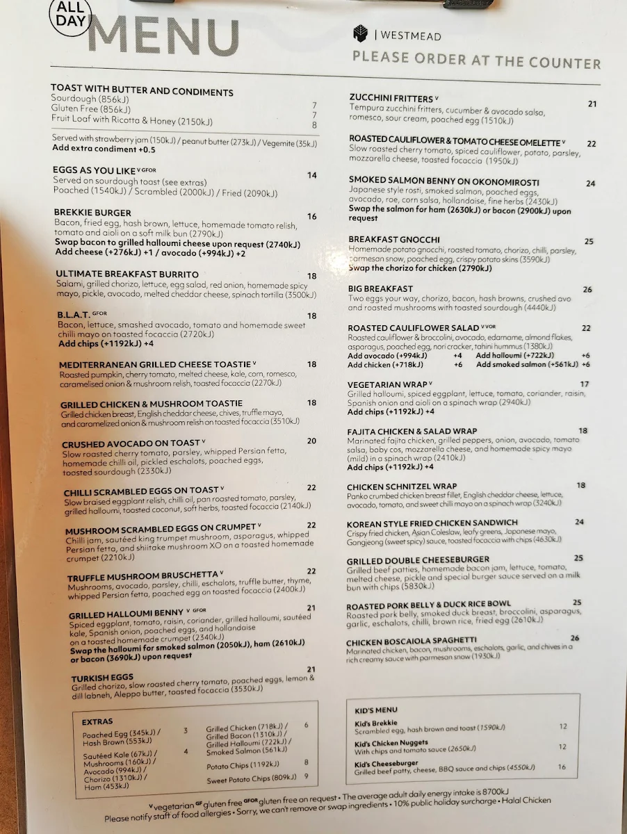 Menu, Leaf Cafe & Co Westmead