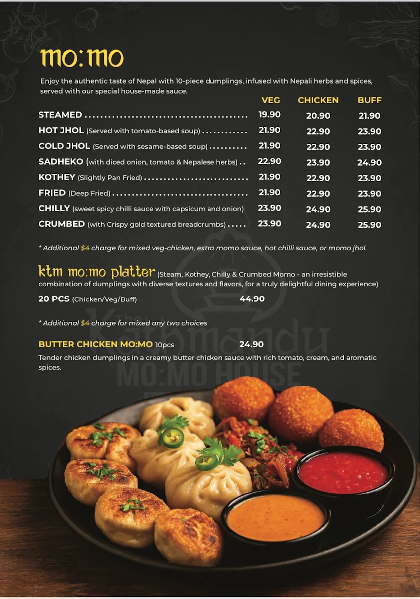 Menu, The Kathmandu Momo House Nepalese and Indian Cusines