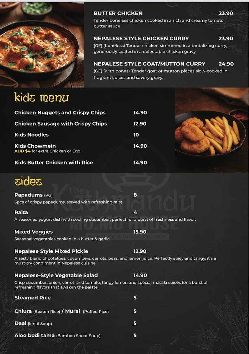 Menu, The Kathmandu Momo House Nepalese and Indian Cusines