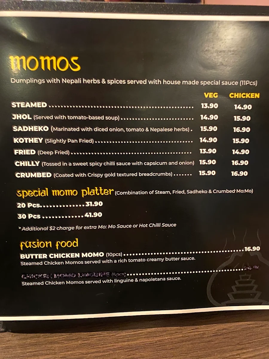 Menu, The Kathmandu Momo House Nepalese and Indian Cusines