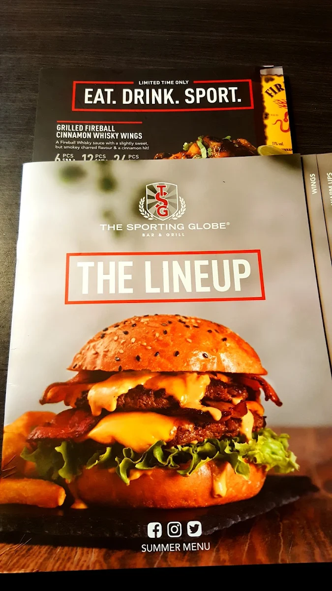 Menu, The Sporting Globe Bar & Grill Geelong
