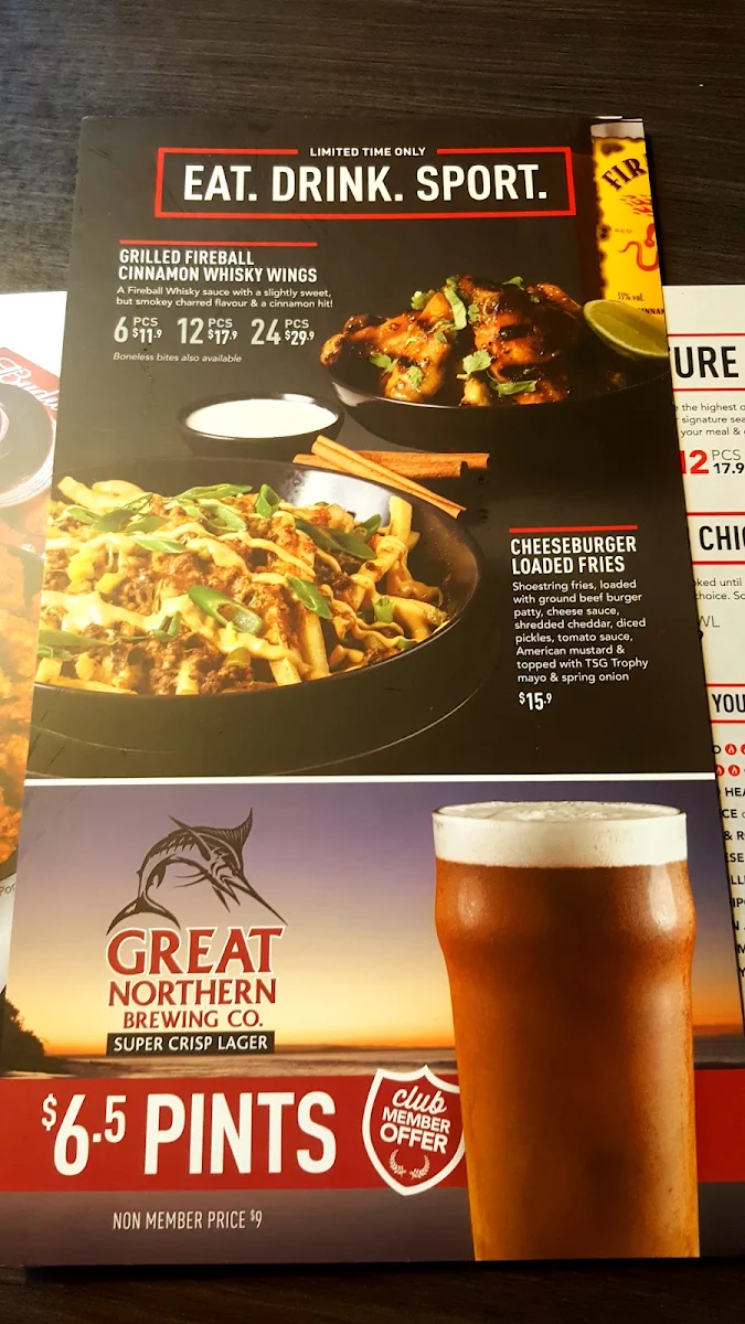 Menu, The Sporting Globe Bar & Grill Geelong