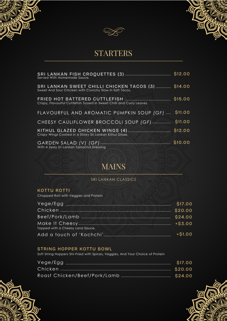 Menu, Ceylon Aroma Grand