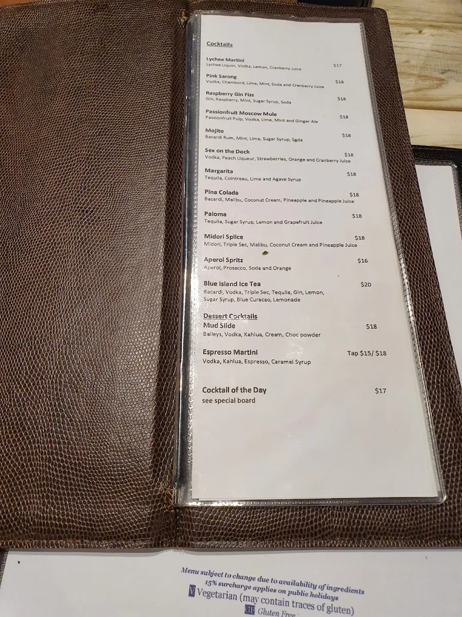 Menu, Sorrento Restaurant & Bar