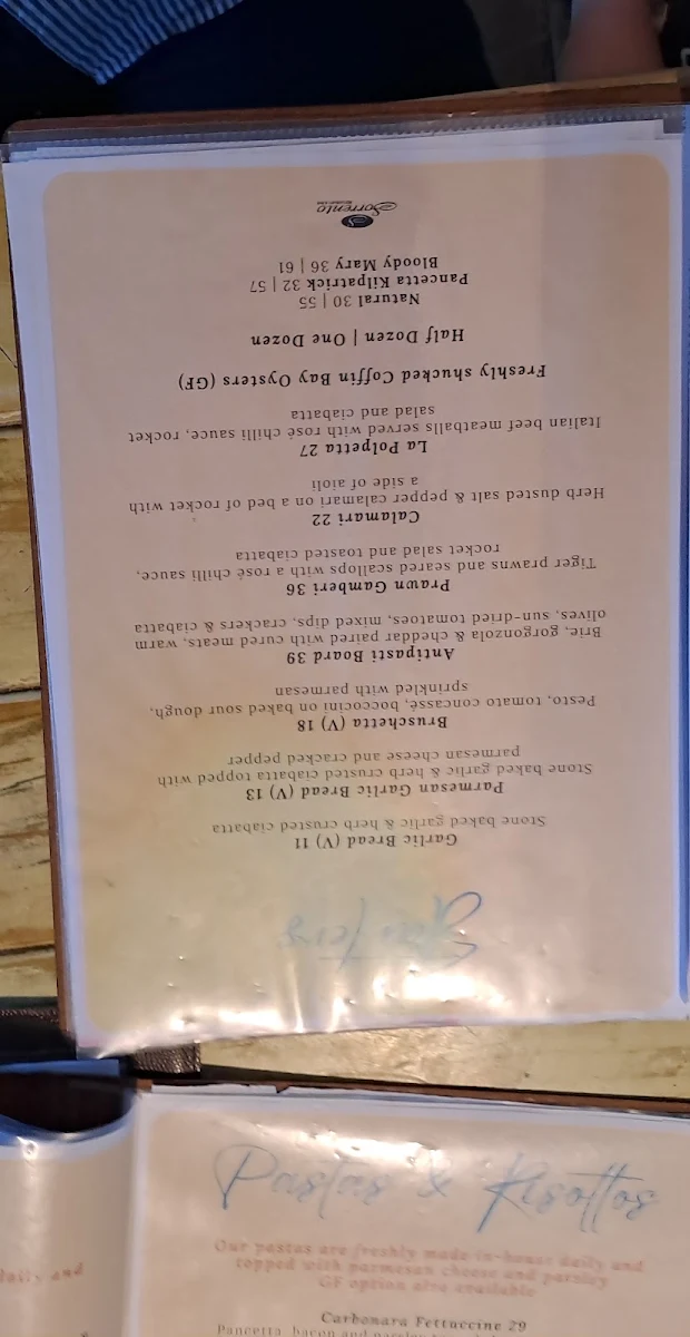 Menu, Sorrento Restaurant & Bar