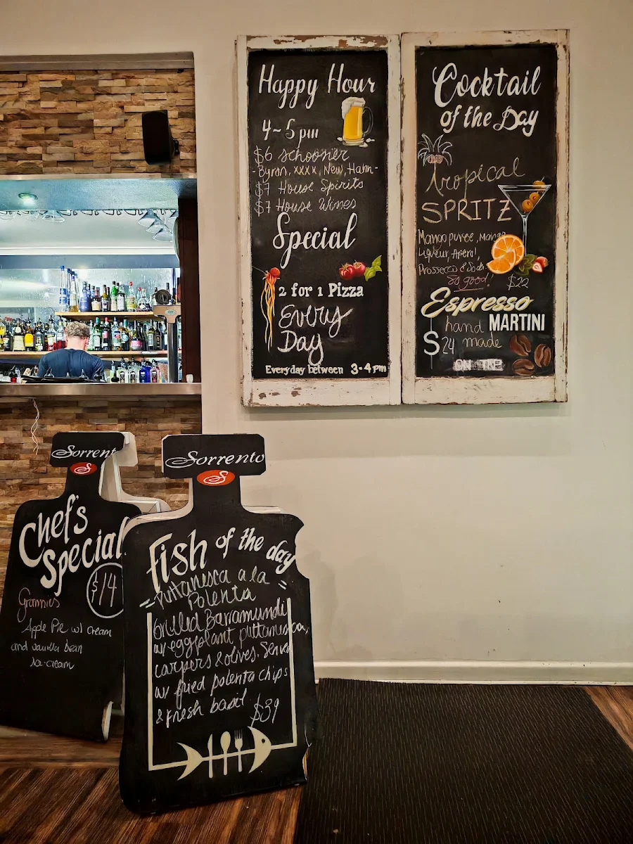Menu, Sorrento Restaurant & Bar