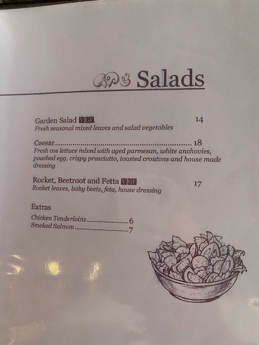 Menu, Sorrento Restaurant & Bar