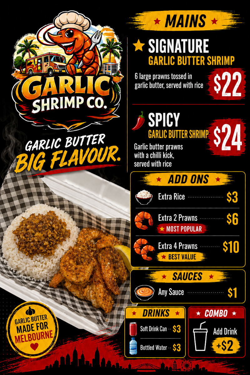 Menu, Garlic Shrimp Co.