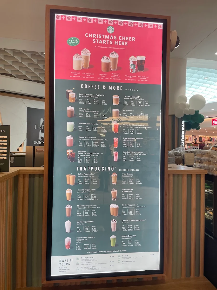 Menu, Starbucks The Glen