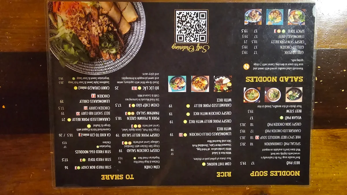 Menu, An Cafe Vietnamese Street Food