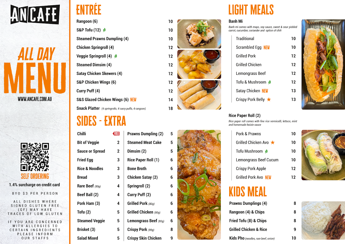 Menu, An Cafe Vietnamese Street Food