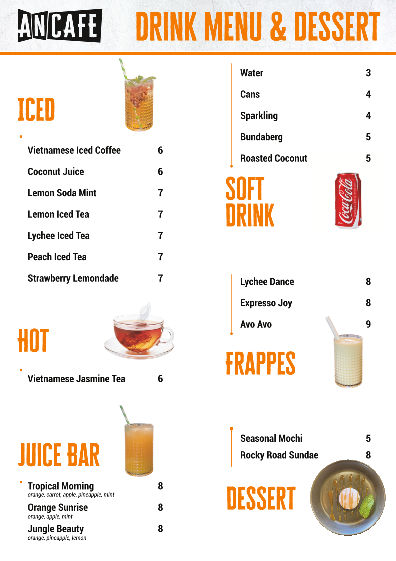Menu, An Cafe Vietnamese Street Food