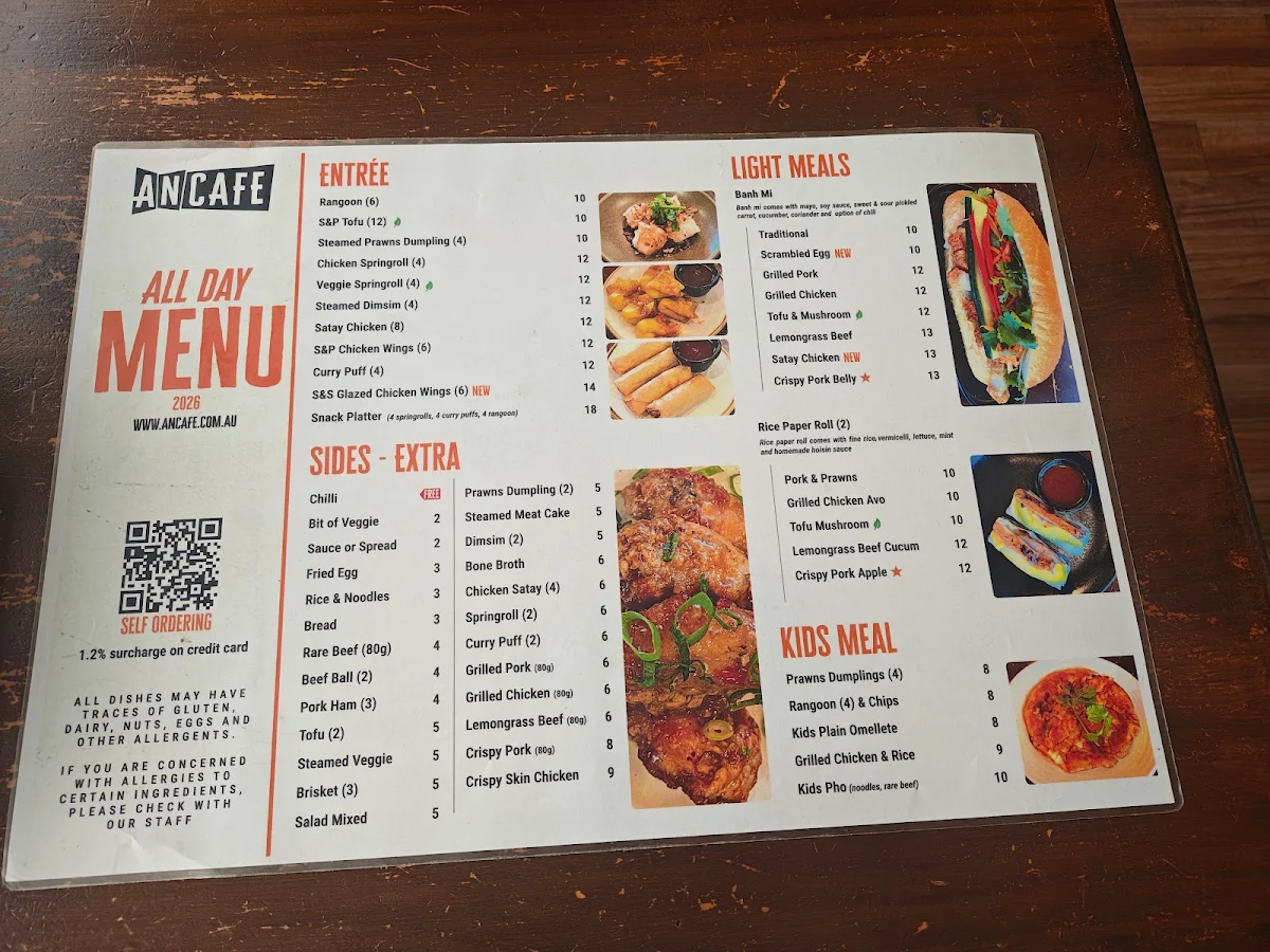 Menu, An Cafe Vietnamese Street Food