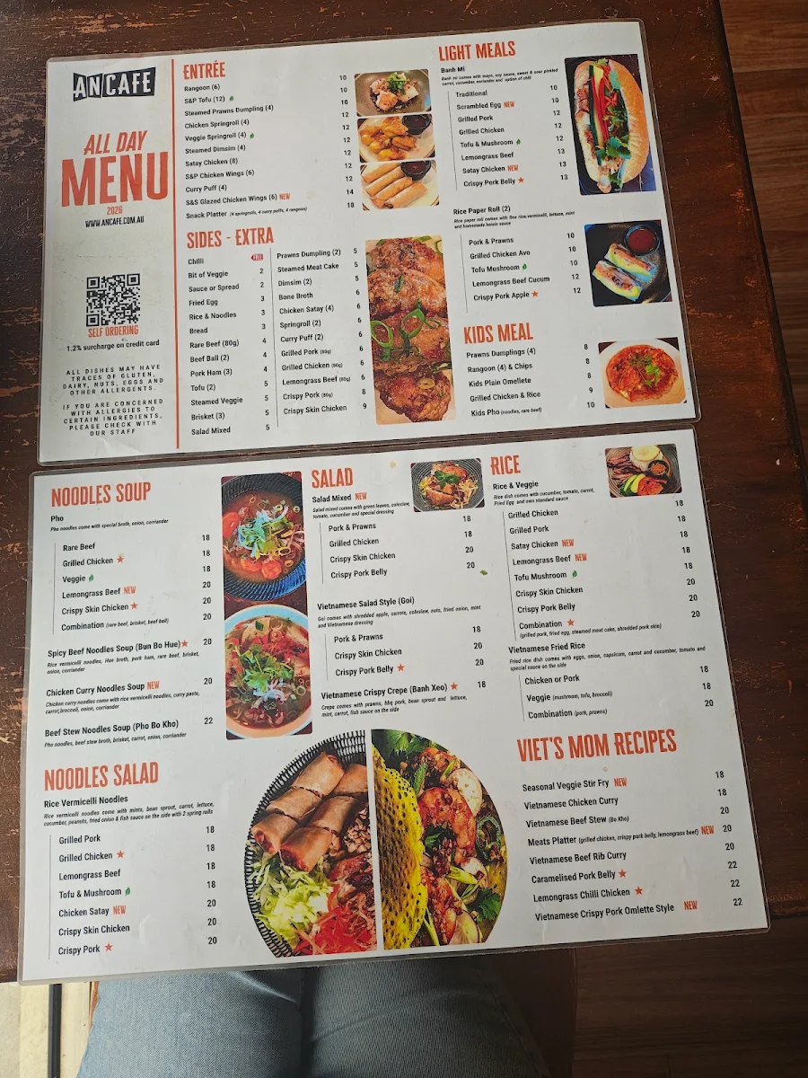 Menu, An Cafe Vietnamese Street Food