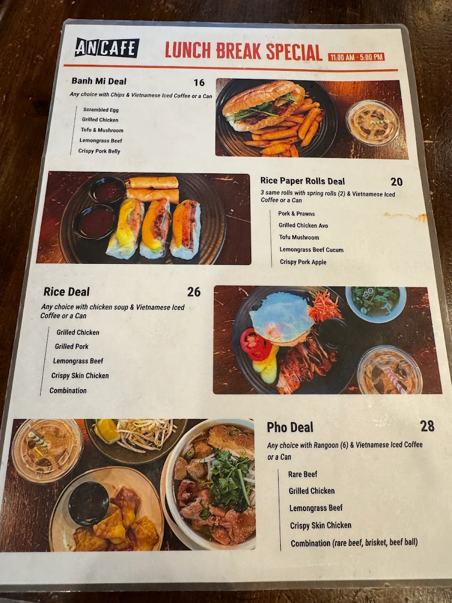 Menu, An Cafe Vietnamese Street Food