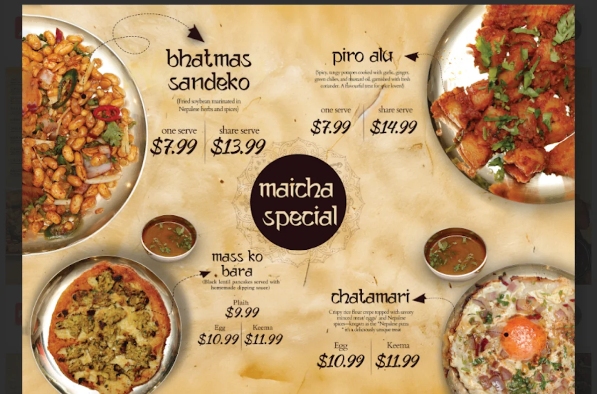 Menu, Maicha - Nepalese Restaurant