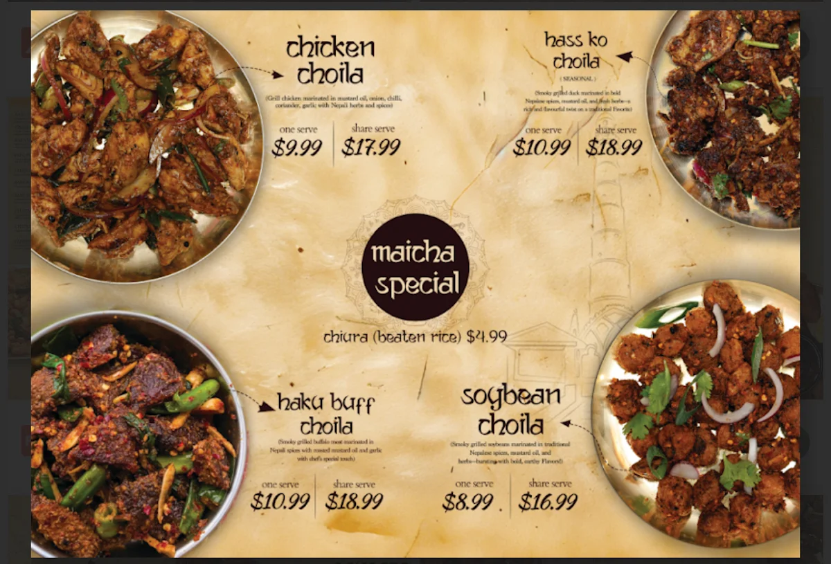 Menu, Maicha - Nepalese Restaurant