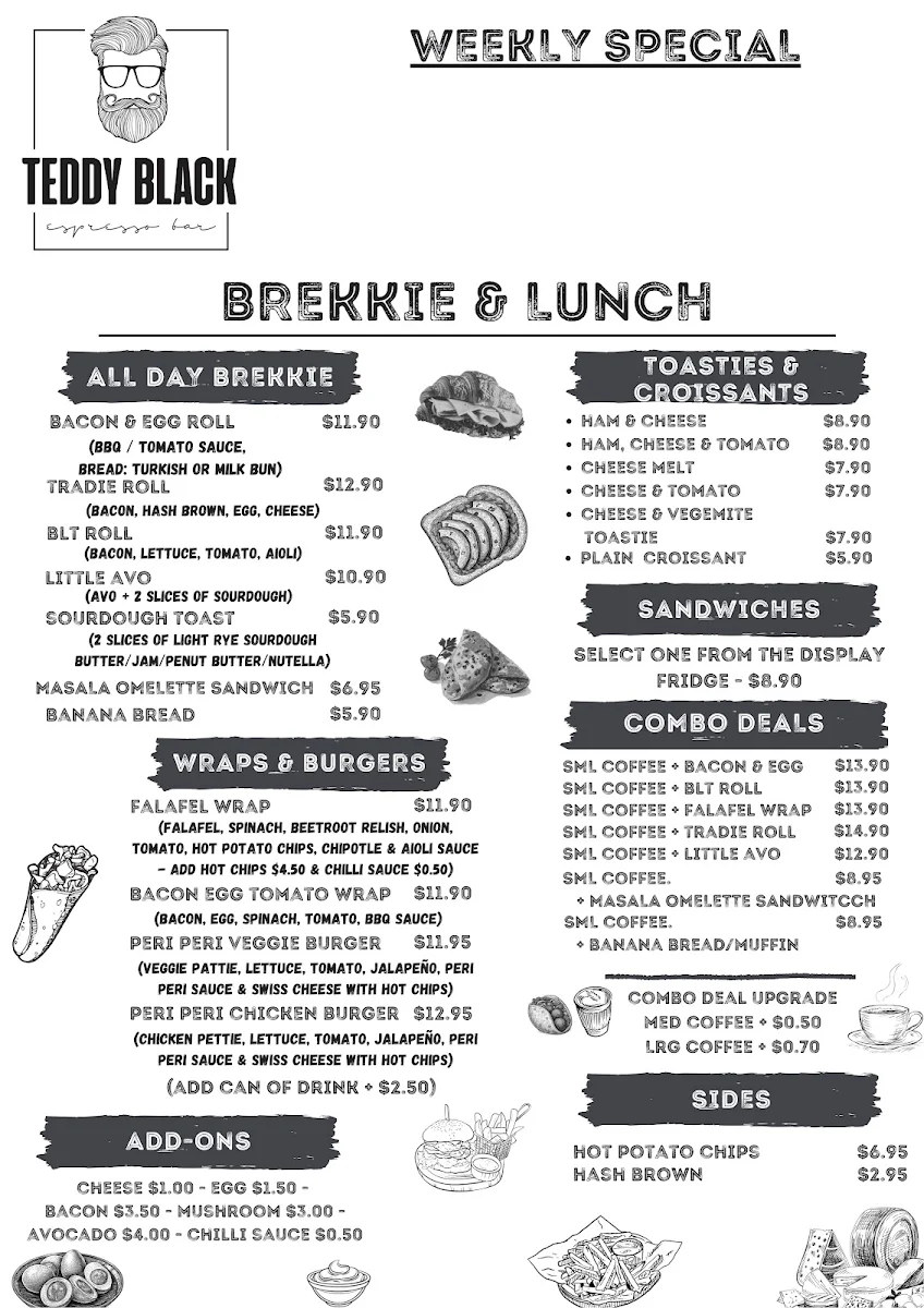 Menu, Teddy Black Espresso Bar